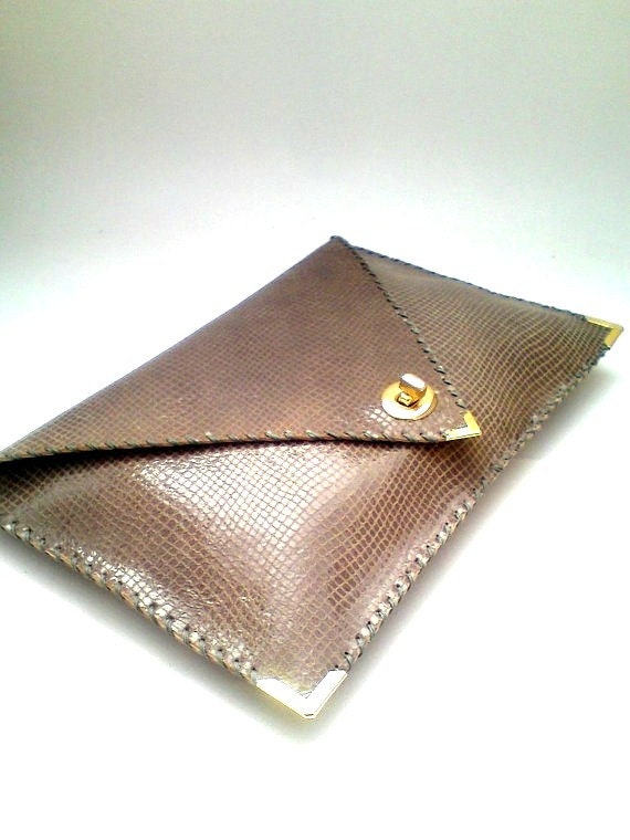 Brown patent leather clutch / Handmade leather bag / Feels