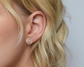 Circle Stud Earrings - Silver Stud Earrings - Circle Stud earrings - Dash Hammered Circle Post Earrings - Small Stud Earrings