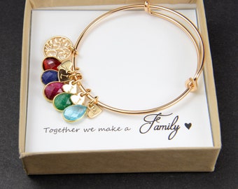 SHIPS NEXT DAY -Personalized Family Tree bracelet Birthstone Initial Jewelry gift for mom grandma grandmother