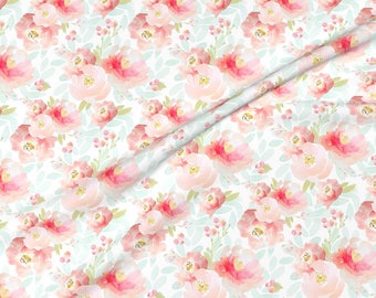 Pink Mint Floral Quilting Fabric by the Yard Nursery Fabric Organic Cotton Childrens Fabric Baby Girl Fabric Flowers Peach 5226808