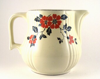 vintage Hall china pitcher - Hall Red Poppy Radiance jug - vintage china jug - handled pitcher - pitcher with handle - floral jug