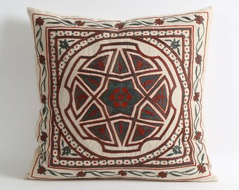 Hand Embroidery Bohemian Suzani Pillows cover Beige green red