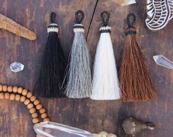 Horse Hair Tassels: Handmade, Natural Colors, Rustic Bohemian Jewelry Making Supply, Keychain, Western, 4.5" 1 Tassel