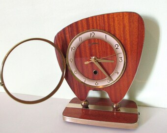 Atomic Age Formica Boomerang Clock - Funky Shape - Perfect Working Order - Mid Century Decor Chic - RARE FIND