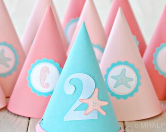 Under the Sea Collection - Custom Party Hats SET of SIX from Mary Had a Little Party