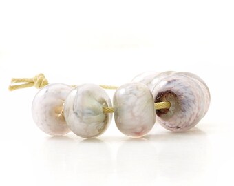 Soft Mauve Lampwork Beads | Lilac Grey Lampwork Bead Set | Handmade Lampwork Beads | UK SRA | Artisan beads