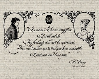 MR DARCY PROPOSAL Jane Austen Pride and Prejudice Printable Digital Download for Iron on Transfer Fabric Pillows Tea Towels DT817