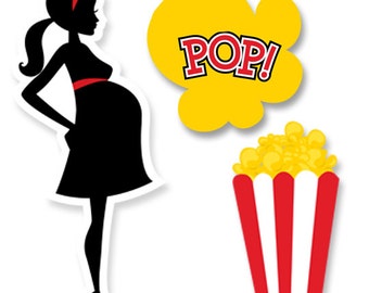 Ready To Pop Baby Shower Party Silhouettes Printed Photo Prop Cut-Out Shapes in Yellow, Black & Red