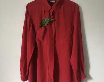 Red silk boxy vintage 90s shirt loose fit UK10 - UK14