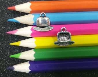 10 PCS - Bowler Hat Silver Charm Pendant C1326