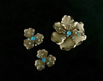 Vintage 40's Turquoise Rhinestone Set VG2283