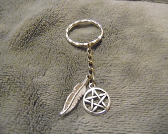 Pentacle & Feather Keychain