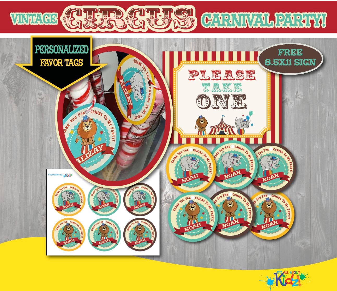 Printable Circus Party Favor Tags with Free Sign-Vintage