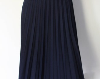 Navy blue pleated skirt, 1980's vintage midi skirt , small size skirt , accordion pleated skirt, school skirt