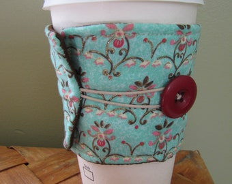 Blue Floral Coffee Sleeve Cup Cozy
