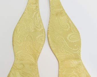 Mens Bowtie Gold 24k Tone On Tone Paisley Self Tie Bow Tie