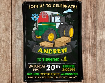 Tractor Invitation- Tractor Birthday- Tractor Personalized- Tractor Birthday Invitation- Tractor Printable- Tractor Party- Tractor Invite