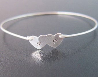 Two Hearts Bracelet, Wedding Gift for Wife, Gift for Her, Personalized Wedding Gift for Bride, Anniversary Gift for Wife, 2 Initials