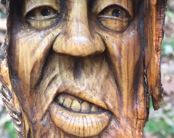 Wood Carving, Wood Spirit Carving, Rustic Decor, Wall Art, Original Art by Josh Carte, Hand Carved, Perfect Wood Gift, OOAK, Sculpture