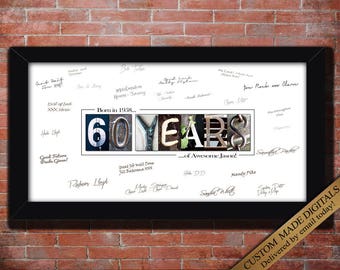 60 Year 60th birthday gift Men 60 birthday Women PERSONALIZE 60th print gift for 60th Birthday Party Custom Guest Book Birthday Decorations