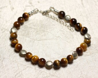 Bracelet 925 sterling silver and stone Tiger eye 6mm