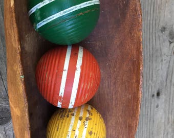 Vintage Croquet Balls, Game Room Decor, Green Yellow Orange Balls, Croquet Replacement Balls, Chippy Croquet Balls, Rec Room Decor Display