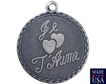 Sterling Silver Ox Plated Je T'aime I Love You Word Charm Drop with Loop (1) chr214EE