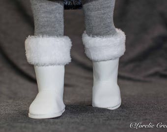 American Girl or 18 Inch Doll BOOTS in WHITE Faux Leather with Faux FUR Cuffs for American Girl or 18 " Doll