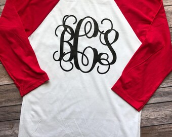 3/4 Sleeve Raglan Tshirt with Vinyl Monogram