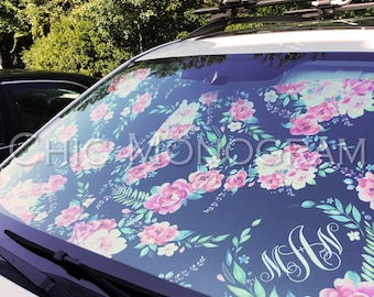 Monogrammed Windshield Sun Shades For Car Classy Black Floral Monogrammed Sunshades Personalized Custom Floral Car Accessories for Women