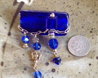 Dark blue pin, one of a kind brooch,