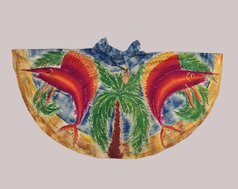 1950s Hand Painted Mexican Circle Skirt Swordfish Palm Trees