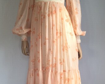 Vintage 70s Gunne Sax Hippie Wedding Dress - Retro 1970s Prom Dress - Gypsy Boho Bridal Dress - Puff Sleeves Stevie Nicks Dress