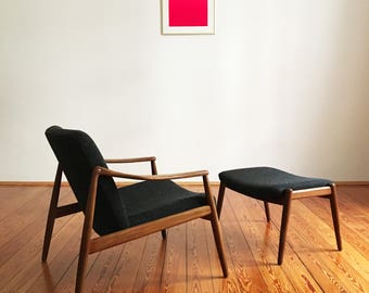 Mid century Modern lounge armchair/easy chair + stool Teak Hartmut Lohmeyer