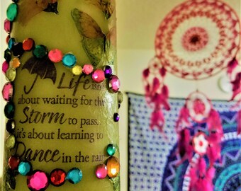 Inspiring, Colorful Chic, Hand Decorated Candle