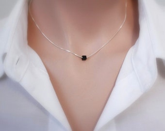 Tiny Black Onyx Cube Necklace, Black Onyx Necklace, Choker Necklace, Minimalist Necklace, Minimal Jewelry, Layering Necklace, Gift for Her
