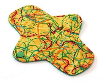 Reusable Cloth winged ULTRATHIN Pantyliner - 7 Inch with Quilter's Cotton top - Golden Squiggles