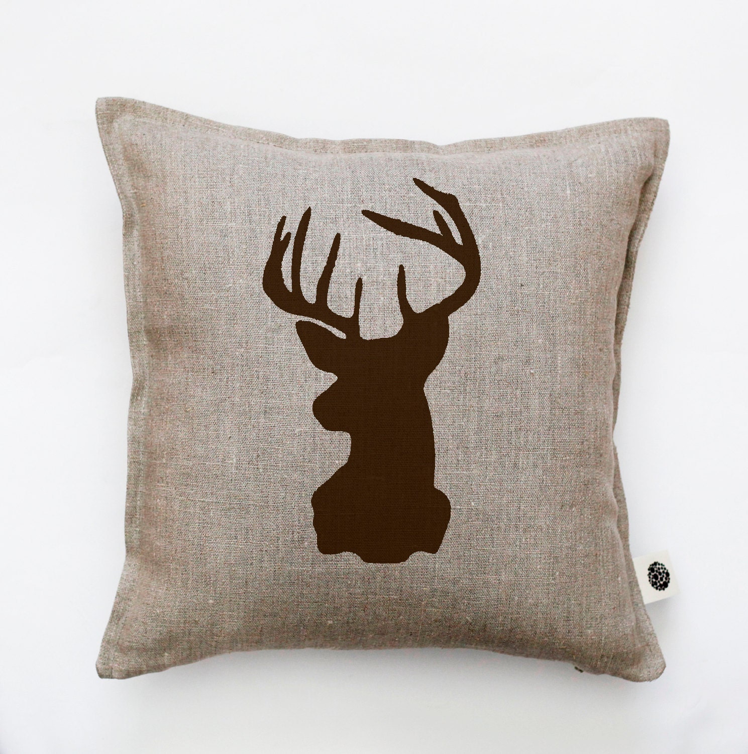Deer head pillow cover throw pillow gray linen pillow
