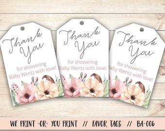 Baby Shower Tag, Floral Baby Shower, Baby Shower Gift Tag, Floral Baby Shower Favor Tag, Baby Shower Thank You, Thank You Tag