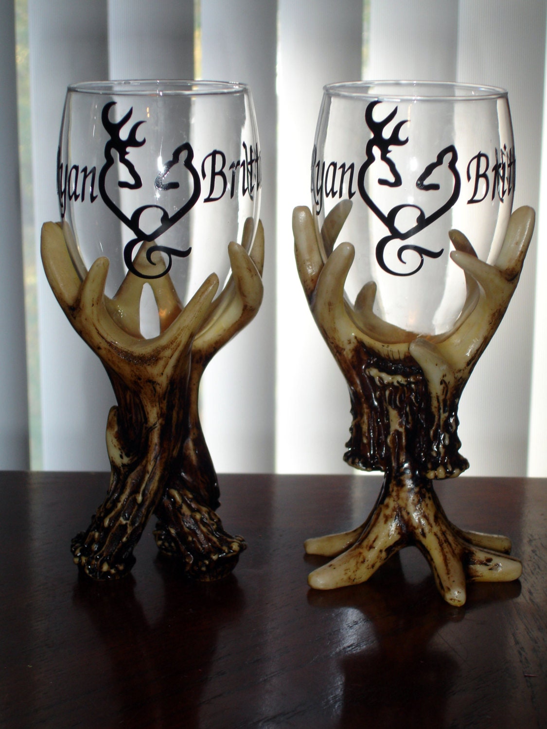 2 Deer antler wine glasses