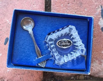 Vintage Westmorland Sterling Spoon with Cambridge Glass Salt Cellar, Salt Dip, George and Martha, Salt Spoon, Dining, Gift, Décor