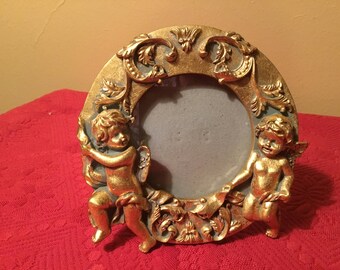 Vintage Gold Round Italian Style Cherub Picture Frame