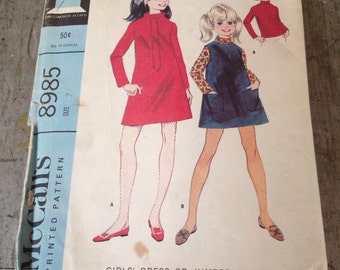 Vintage McCall's Sewing Pattern 8985 Girls' Dress or Jumper and Blouse Size 7