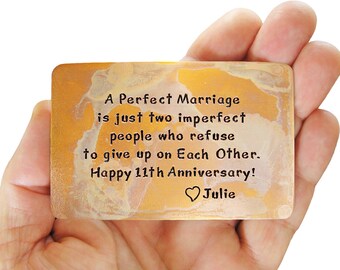 Anniversary Gift, Anniversary Card, Gift For Him, Personalized, Hand Stamped, 11th Anniversary, Copper Patina, Gift Of Art