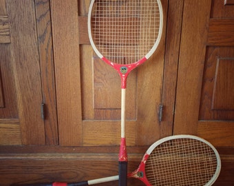 Vintage Badminton Rackets ~ Pair of Red Rackets ~ Vintage Sports Decor ~ Vintage Rackets ~ Sports Memorabilia ~ Top Notch ~ Shabby Sports