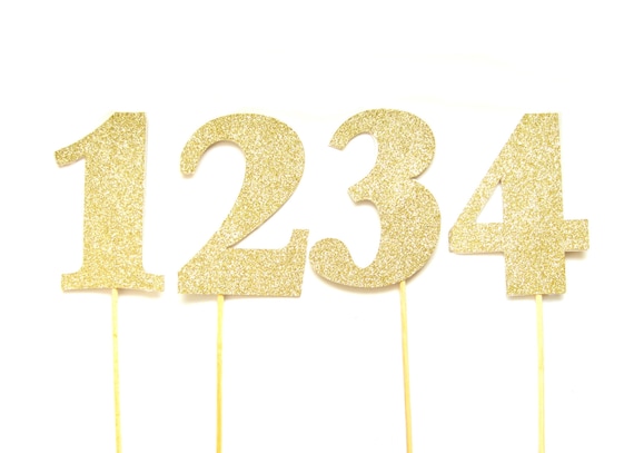 Large Gold Glitter Number Cake Toppers Table numbers