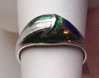 Enamel and Sterling Ring