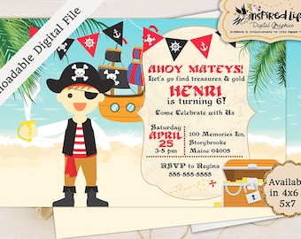 Pirate Boy Birthday Invitation with different boy options / Custom Pirate Birthday Invitation/ Ocean Birthday Invitation/ Ahoy Matey
