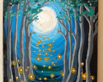 Original "Fireflies" textured gloss acrylic painting on 11"x14" canvas