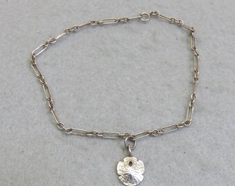 Sterling Ankle Bracelet, Sand Dollar Charm, Adjustable Length